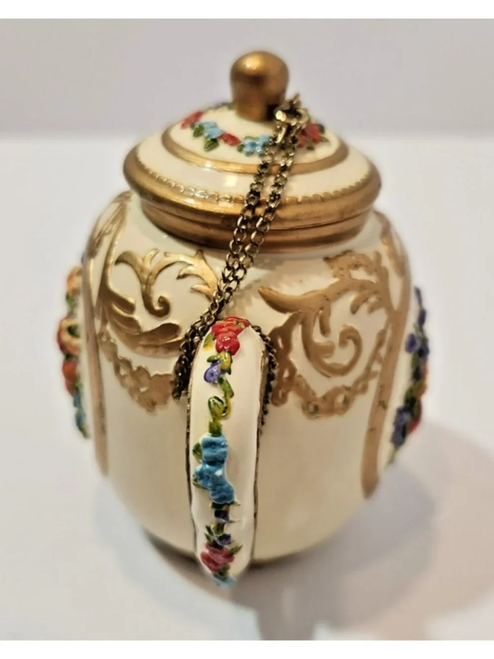Vtg Nini Westminster Abbey Miniature Teapot Hand Painted Floral Decor Figurine